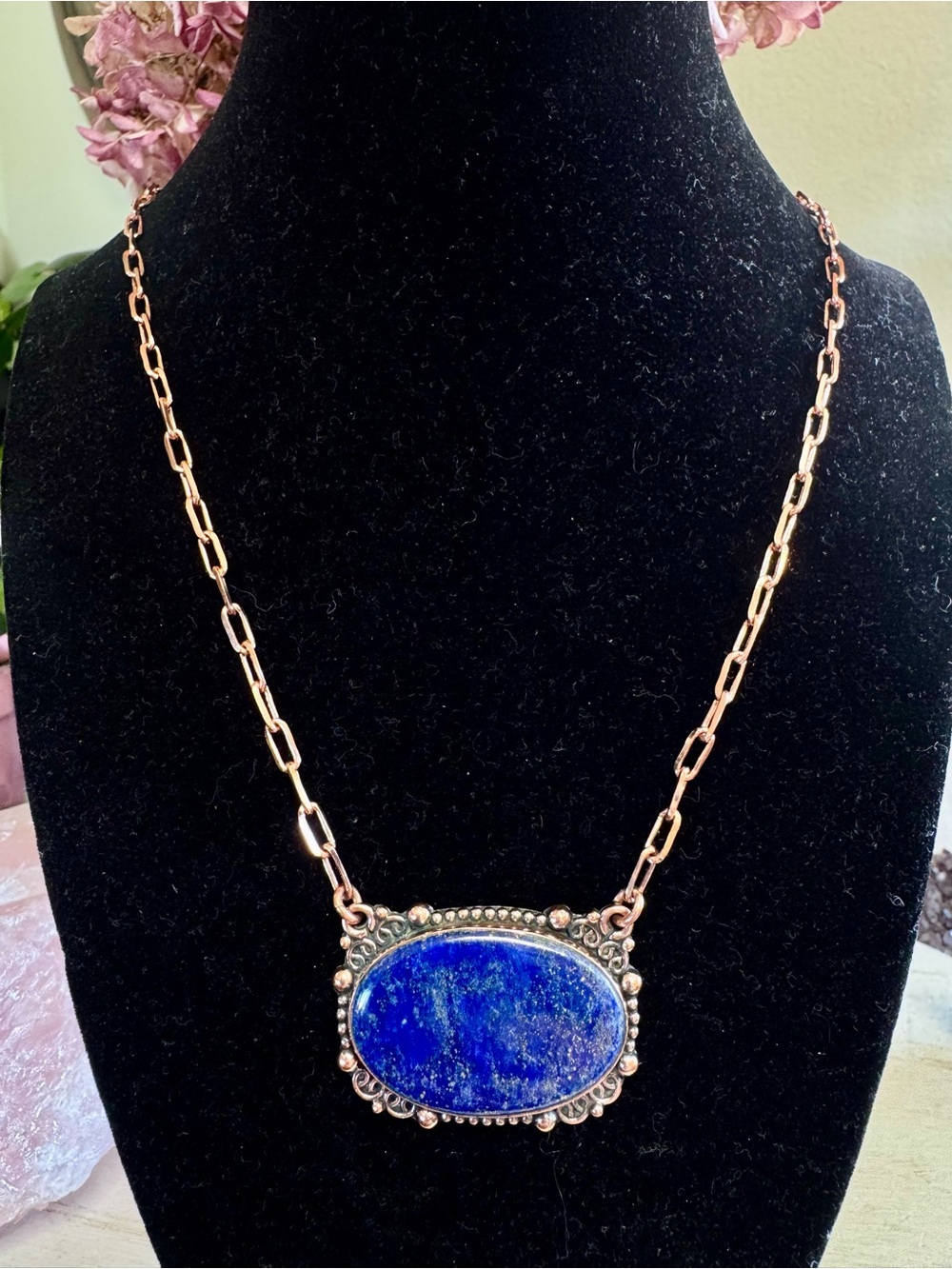 20” Lapis Lazuli COPPER Necklace with Paper Clip Link Chain